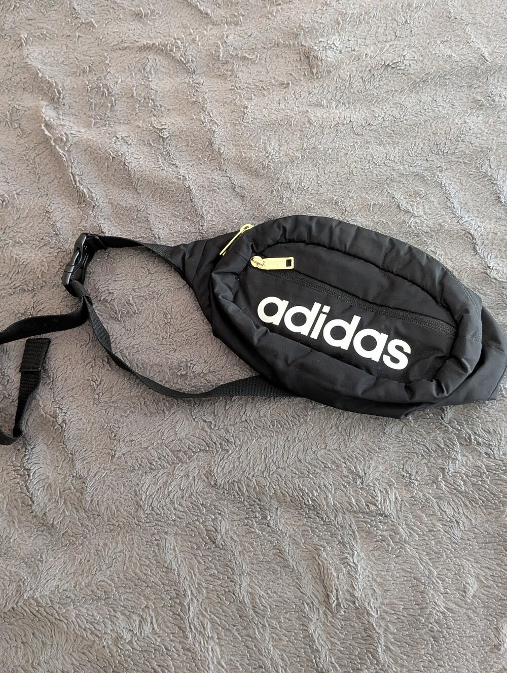 Adidas Crossbody Waist Bag with White Logo and Gold Zippers
